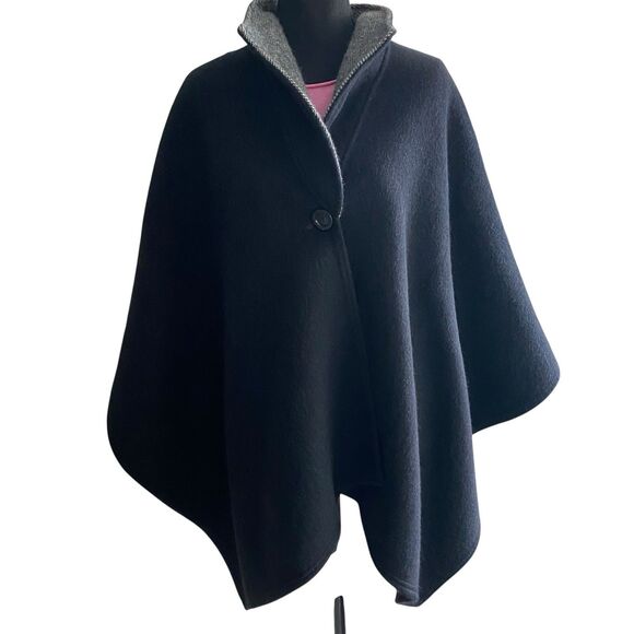 Marella Poncho Cape Wool Alpaca Women L/XL Black Houndstooth Relaxed Old Money - Picture 1 of 11